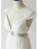 Cap Sleeves Ivory Eyelash Lace Tulle Maternity Wedding Dress